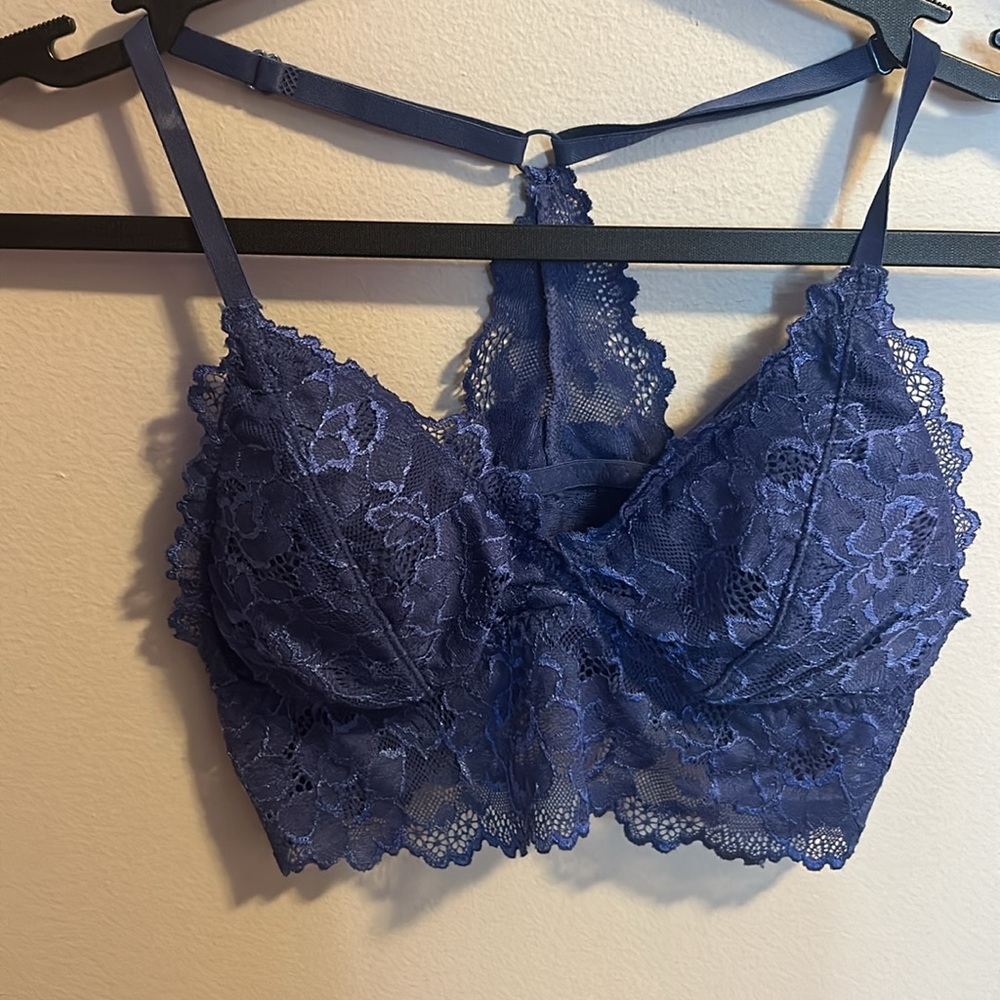 Royal Blue Lace Longline Bra with Scalloped Edges
